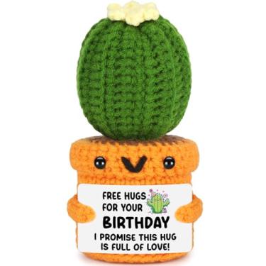 Imagem de Agantree art Unique Birthday for Women Men Sister Friends Coworker Boss Happy Birthday Free Hug Cactus Decoration for Her Him Son Daughter Wife Husband, 20 30 40 50th Present for Mom Dad Grandma
