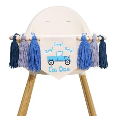 Imagem de Truck One High Chair Tassel Banner - Vintage Truck 1st Birthday Decorations, Blue Tassel First High Chair Banner,Beep Beep Beep I'm One Birthday Decorations, Automotive Theme Photo Prop Cake Smash