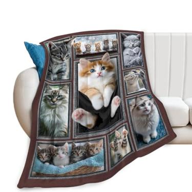 Imagem de Cobertor de gato, cobertor para gatos, presentes para amantes de gatos, cobertores vintage, pelúcia de flanela de lã para mulheres, homens, meninos, meninas, adultos, roupa de cama macia para