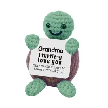 Imagem de Adorável tartaruga de crochê à mão – Acompanhante de apoio emocional positivo de 7,5 cm com cartão motivacional, decoração de mesa divertida para escritório/casa, presente para amigos/colegas