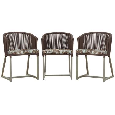 Imagem de 3 Cadeiras De Jantar Noronha Fendi Corda Náutica E6 Trama Marrom