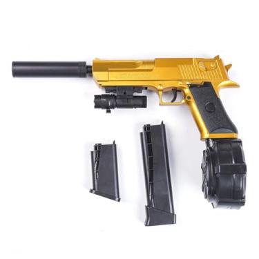 Imagem de Pistola Arminha Desert Dourada Brinquedo Lançador de Bolinhas de Gel Semi Automatica e automatica Para Crianças Acima de 8 Anos