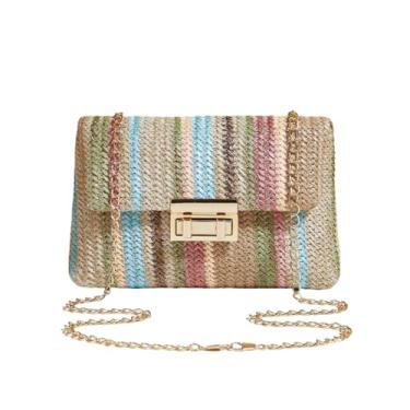 Imagem de Ruvafeny Bolsas de ombro de palha para mulheres, bolsa de praia de verão, bolsa de ombro de tecido de palha, bolsas femininas transversais para férias, Multicor, 8.3 x 1.6 x 5.5 inches
