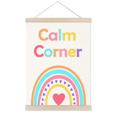 Imagem de Welshower Boho Arco-íris Calm Corner Poster Hanger Frame, Colorido Saúde Mental Impressão de Arte Decoração para Quarto de Crianças Sala de Aula Terapia Escolar Conselheiro Escritório Calmante, 30,5 x