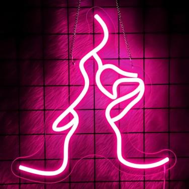 Imagem de Lover Kiss Sinal de LED neon para decoração de arte de parede - Casal romântico acrílico alimentado por USB luz noturna decoração de parede, brilho rosa com regulador, para quarto, sala de estar