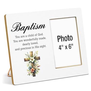 Imagem de XFFJGVR Moldura de batismo, presentes católicos de batismo, lembrancinhas de festa de batismo religioso, molduras de madeira, 10 x 15 cm