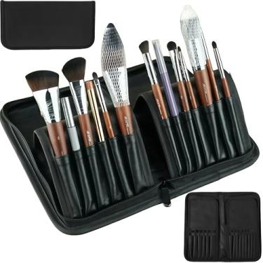 Imagem de Estojo de pincel de pintura e suporte de pincel de aquarela – Organizador de tela grande com 15 compartimentos com fecho de zíper para pincéis de arte e maquiagem de 33 cm (apenas capa, pincéis não