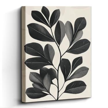 Imagem de WOXZQ Arte de parede de folha botânica, ramo de folha preta, decoração de parede minimalista, impressão em tela de papel laminado sem moldura, arte de pôster da natureza, para presente de sala de