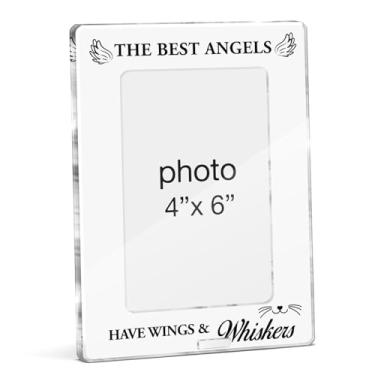 Imagem de FTRBXT Moldura memorial de gato, presentes de luto de simpatia, presentes para perda de gato, os melhores anjos têm asas e bigodes, porta-retratos de acrílico, 10 x 15 cm