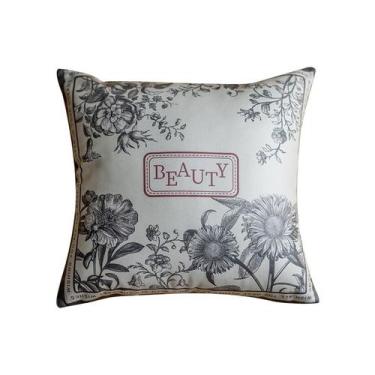 Imagem de Capa de travesseiro vintage com estampa floral Beauty Message 45x45cm 