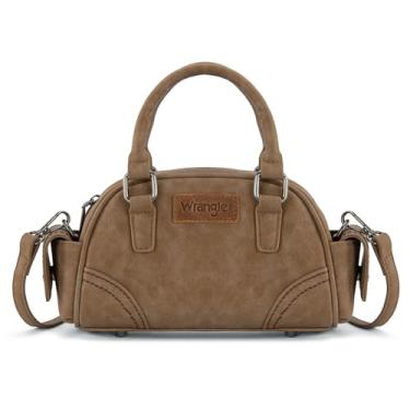 Imagem de Bolsa tiracolo feminina Wrangler pequena Boston Barrel Bag Mini Top Handle com alça transversal, Bolso cáqui, Bolsa estilo barril retrô