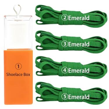 Imagem de sovida 4 pares de cadarços planos - 36 cores para cadarço de sapatos, tênis de corrida atlético, sapatos casuais, cordas para botas, 21 - esmeralda, 4 + caixa de cadarço, 120cm【47.2in】