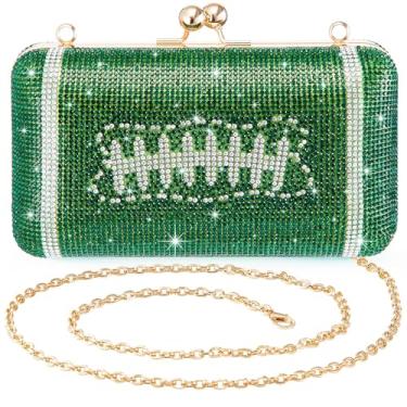Imagem de Dansydaisy Bolsa de noite com strass brilhante para presente para amantes de esportes, bolsa feminina de luxo com glitter para casamentos formais, Verde, Futebol