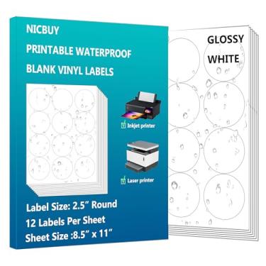 Imagem de Etiquetas redondas imprimíveis de 6,3 cm com círculos brancos brilhantes 240 etiquetas adesivas de vinil à prova d'água para impressora a jato de tinta ou laser