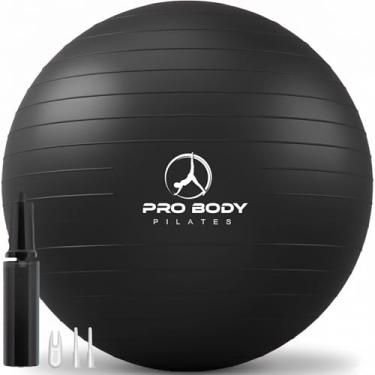 Imagem de ProBody Pilates Bola de exercício - Bola de equilíbrio de vários tamanhos para academia, treino, gravidez e fisioterapia, cadeira de bola de ioga de estabilidade (preta, 55 cm)