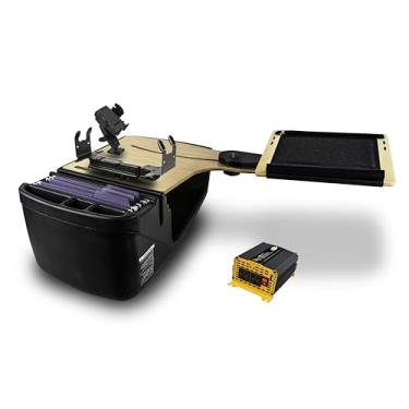 Imagem de AutoExec AE-RDBSLH-PI-PS-PM-11M Reach Car Desk para sua estação de trabalho de veículo e escritório móvel, banco traseiro lado esquerdo, natural com inversor de potência de 400 watts, suporte de