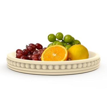 Imagem de Bandeja decorativa de concreto para mesa de centro, bandeja redonda antiderrapante moderna para decoração de casa, durável e fácil de limpar, bandeja de servir para sala de estar, cozinha, organização