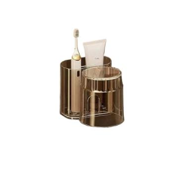 Imagem de Kit 4 Suporte Para Escova De Dentes Banheiro Rack Sem Perfuração Montado Na Parede(Marrom)