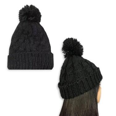 Imagem de Touca De Frio Com Pompom Preta Gorro De Lã Tricot Inverno - Redstar