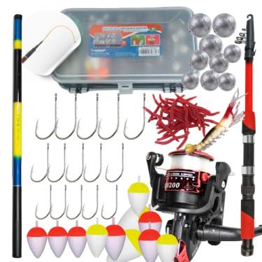 Imagem de Kit de Pesca Completo com Vara Telescópica 3.60m, Vara Molinete 1.70m, Molinete com Linha, Boias, Anzóis, Chumbadas e Estojo Organizador