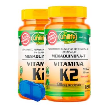 Imagem de Vitamina K2 - Menaquinona Unilife 120 Cápsulas 2un + Porta Cápsulas