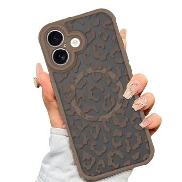 Imagem de AIGOMARA Capa feita para iPhone 17 [compatível com MagSafe] Design com estampa de leopardo marrom para mulheres e homens TPU macio bumper rígido PC traseiro antiqueda à prova de choque capa fina