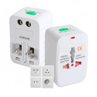 Imagem de Kit 2 Adaptador de Tomada Universal Padrão Internacional, Adaptadores Para Viagem Bivolt com Trava de Segurança Compatível com EUA Estados Unidos EU Europa UK Inglaterra e mais 150 Países Ajustável