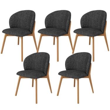 Imagem de Kit 05 Cadeiras de Jantar e Estar Living Estofada Mia L02 Linho Chumbo - Lyam Decor