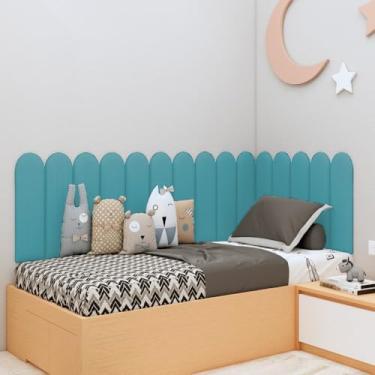 Imagem de Cabeceira Estofada Modular Nuvem 20x60 — Suede Macio, Instalação Sem Furos, Decorativa para Cama Solteiro Casal Queen King(AZUL CELESTE,17)