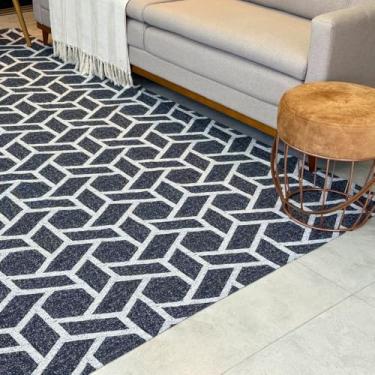 Imagem de Tapete Sala 2x3 Dubai Antiderrapante Fácil De Limpar (PRETO FOSCO GEOMETRICO)