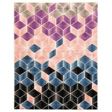 Imagem de Tapete Sala Cubos 3D Ladrilho Rose Lilás Azul 200X250 Alisa - Tapetema