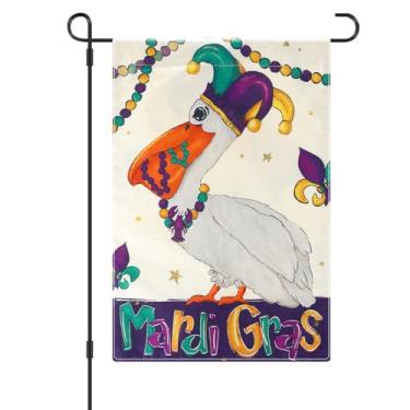 Imagem de Remagr Mardi Gras Pelicano Pequena Bandeira de Jardim Decorativa Dupla Face Serapilheira Vertical Festa de Feriado Suprimentos New Orleans Mardi Gras Yard Lawn Decorações Externas 30 x 45 cm