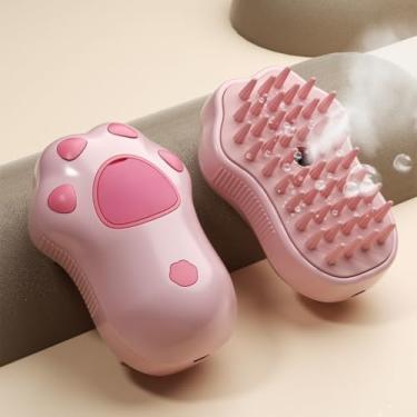 Imagem de Escova a Vapor 3 em 1 Para Gatos Com Design em Forma de Pata de Gato, Pente EléTrico de Massagem(rosa,2 unidade)