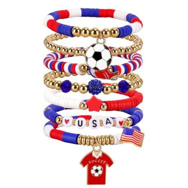 Imagem de Amaiir Pulseira de futebol para mulheres, acessórios e roupas para mães para o dia do jogo, joias esportivas, presentes para fãs, pulseiras elásticas com berloques, itens essenciais para equipes, One