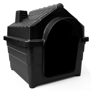 Imagem de Casinha Plástica Cachorro N6 e N7 Porte Médio Com Colchonete(Preto,N7)