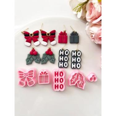 Imagem de Cortadores de argila de polímero de Natal, cortadores de brinco de inverno para joias de argila, kits de fabricação de brincos de Natal de 5 formas, Papai Noel, laço, grinalda, Ho, caixa de presente