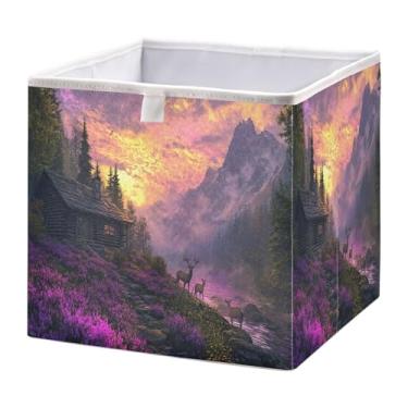 Imagem de SEHANY Cesto de armazenamento dobrável Mountains Lanscape, organizador de tecido grande, dobrável, para roupas, brinquedos, livros, armário, berçário, 38 x 27 x 17 cm
