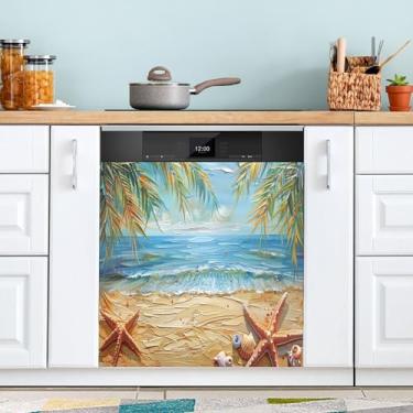 Imagem de SEHANY Capa magnética de máquina de lavar louça, estrela do mar, mar, praia, adesivos magnéticos decorativos antiarranhões para painel de geladeira e lava-louças, decoração personalizada de cozinha