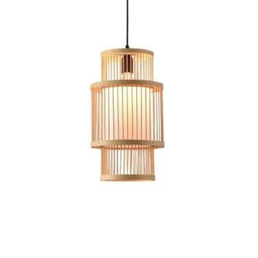 Imagem de Novo pendente em forma de lanterna de bambu estilo chinês: decoração zen para salas de chá e hospedagens, iluminação retrô para restaurantes/casas de fondue, design artesanal em bambu e ratt