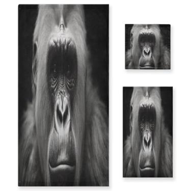 Imagem de Blueangle Conjunto de toalhas Gorilla Portraits - 3 peças de toalhas de banheiro macias absorventes para spa e decoração de casa (inclui banho, toalha de mão e toalha) #709