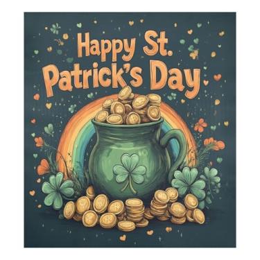 Imagem de Blueangle Dia de São Patrício Moedas de Ouro Arco-íris Capa Magnética para Lava-Louça, Decoração Frontal de Lava-Louça, Decalques de Armário Doméstico, Adesivos de Eletrodomésticos, 58 cm C x 66 cm