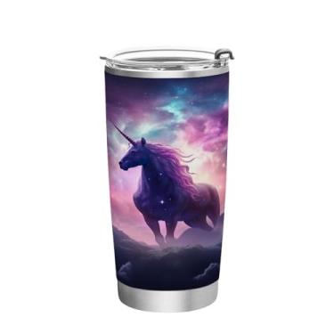 Imagem de Blueangle Copo de 590 ml com tampa e canudo, copo de café com água isolada a vácuo de aço inoxidável, caneca de viagem de cavalo galáxia, copo térmico para bebidas quentes e frias (479)
