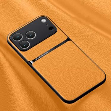 Imagem de SFDSUH Capa de couro magnética para iPhone 16e, com acabamento fosco e parte traseira protegida (para iPhone 16e/amarela)
