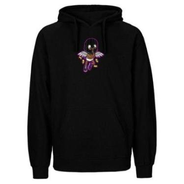 Imagem de Blusa de Frio Flanelada Unissex Estampada Moletom Canguru Preta Com Capuz-Masculino