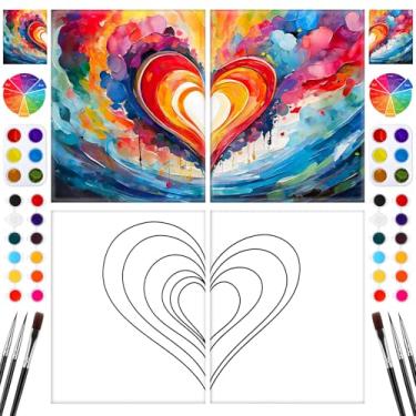 Imagem de Feifeiya Pacote com 2 kits de pintura em tela pré-desenhada para casais para adultos, presentes artísticos de dia dos namorados, tema do dia dos namorados, tela esticada para casais, jogos, encontros