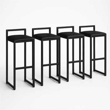 Imagem de Kit 4 Banqueta Corino Balcão Industrial Cozinha Gourmet Bar Preto