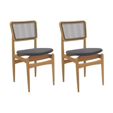 Imagem de Cadeira Sala De Jantar Stela 1cmm013ca Premium Madeira Maciça Kit 2 Un Carvalho-boucle Grafite-tela Grafite - Kappesberg