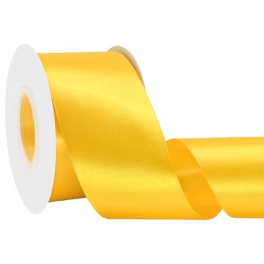 Imagem de Simplegoal Fita de cetim amarela dupla face 5,8 cm x 65 metros fitas amarelas de poliéster para embrulho de presente fita de tecido para artesanato, buquê de flores, costura, artes, decoração de festa