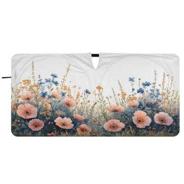 Imagem de Blueangle Para-brisa vintage flores silvestres aquarela - 149.9 cm x 76.2 cm dobrável carro janela frontal blocos pára-sol raios UV viseira de sol (500)