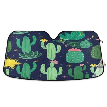 Imagem de SEHANY Pára-brisa de carro cacto planta verde para-sol dobrável janela frontal protetor de viseira solar para carro, SUV, caminhão - Mantenha o veículo fresco, 139 x 70 centímetros